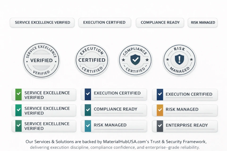 service excellence, solution excellence, industrial service execution, enterprise procurement services, compliance-driven sourcing, execution discipline, industrial compliance framework, trusted industrial solutions, enterprise-grade reliability, MaterialHubUSA Trust & Security Framework, audit-ready industrial services, regulated industrial sourcing